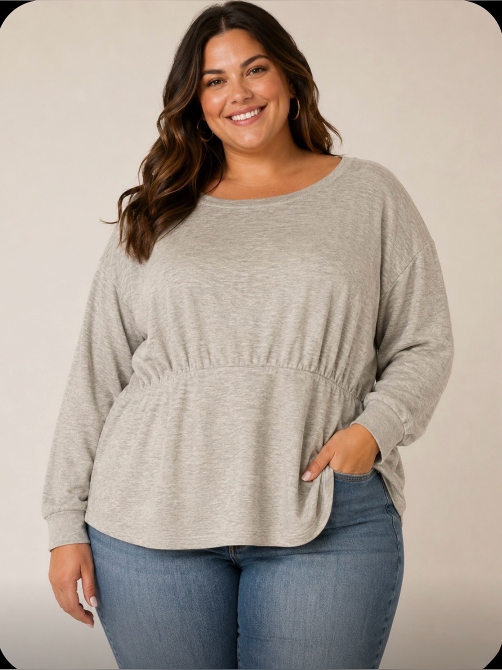 Lane Bryant relaxed crewneck waist panel sweatshirt in a gray color 26/28